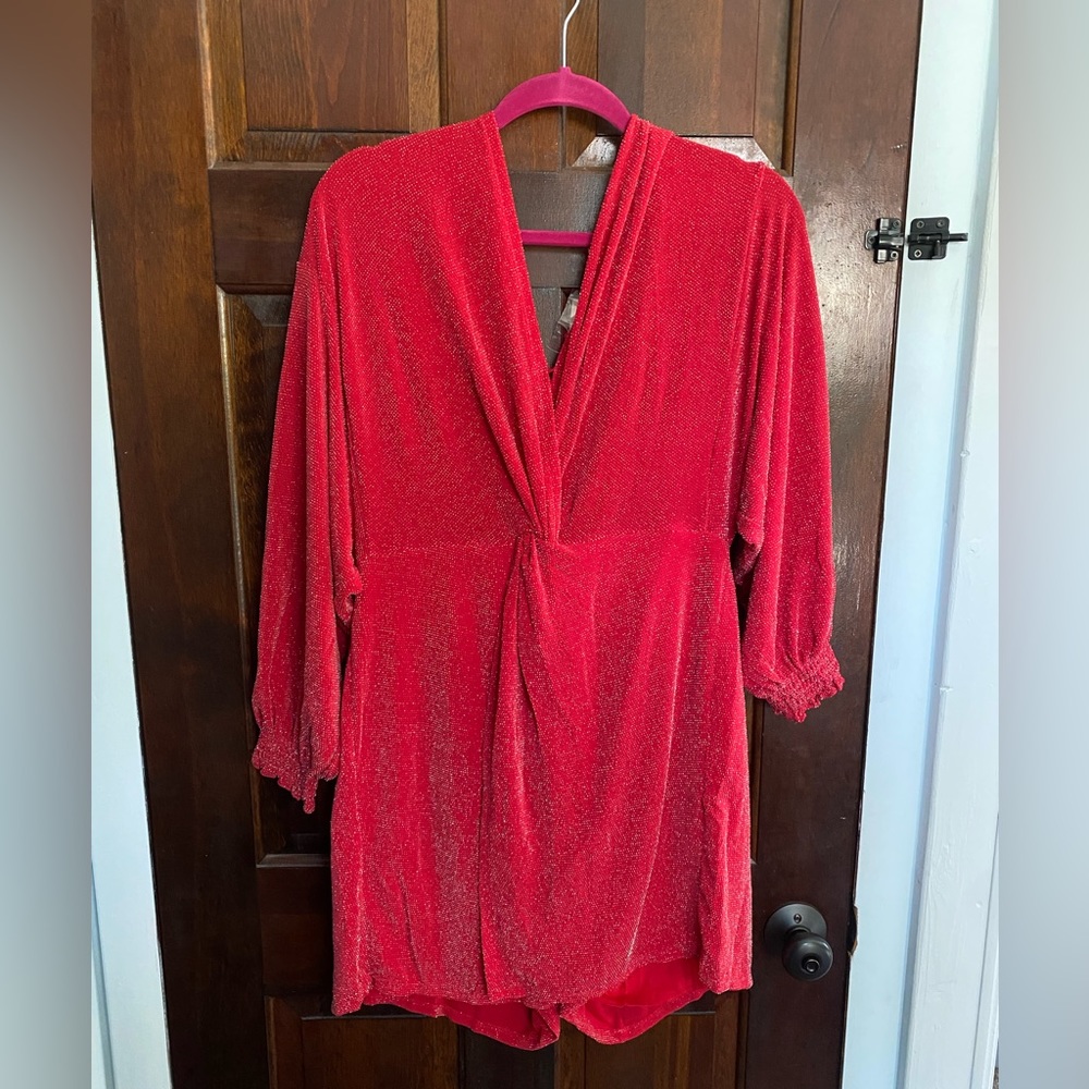 Red shimmer romper/skort